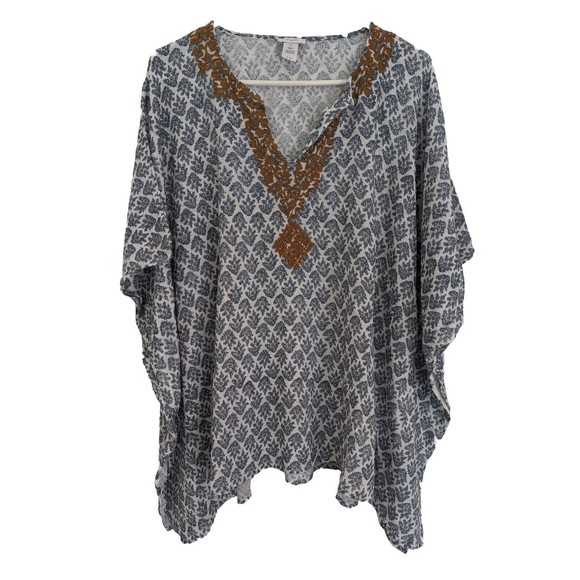 Pure Jill J Jill Poncho Womens S-L Embroidered Cover Up Tunic V-Neck Boho Beachy - Picture 2 of 10